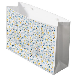 Blue Yellow Watercolor Wildflower Large Gift Bag