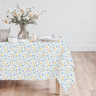 Blue Yellow Watercolor Wildflower Tablecloth