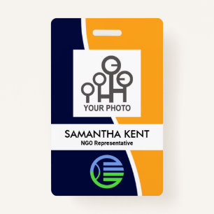 Blue Yellow Wave Photo Template Staff ID ID Badge
