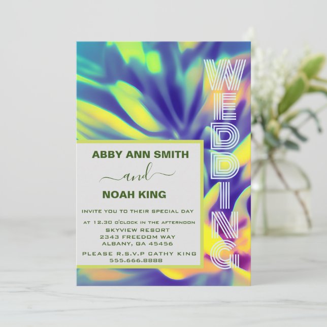 Blue & Yellow Wedding Invite - Watercolor Florals (Standing Front)