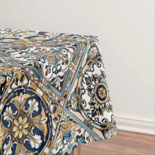 Blue Yellow White Black Azuleju Spanish Moroccan Tablecloth