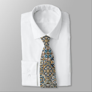 Blue Yellow White Black Azuleju Spanish Moroccan Tie