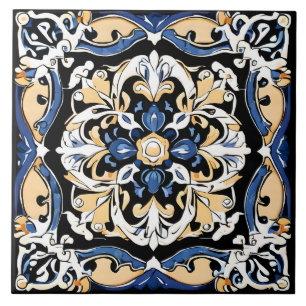 Blue Yellow White Black Azuleju Spanish Moroccan Tile