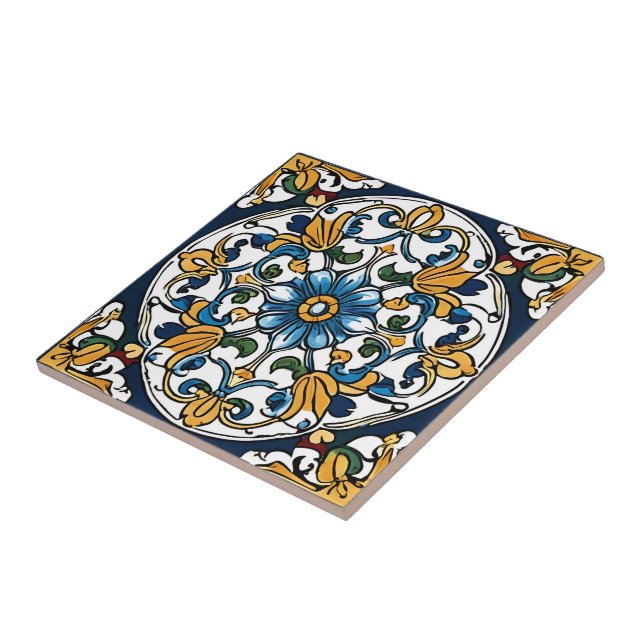 Blue Yellow White Black Azuleju Spanish Moroccan Tile (Side)