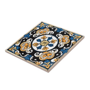 Blue Yellow White Black Azuleju Spanish Moroccan Tile