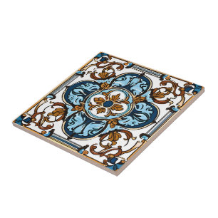 Blue Yellow White Black Azuleju Spanish Moroccan Tile