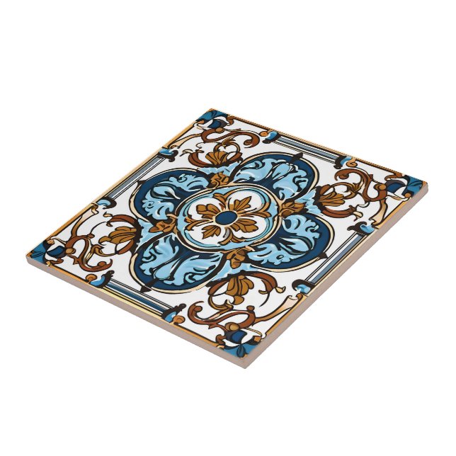Blue Yellow White Black Azuleju Spanish Moroccan Tile (Side)