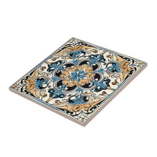 Blue Yellow White Black Azuleju Spanish Moroccan Tile