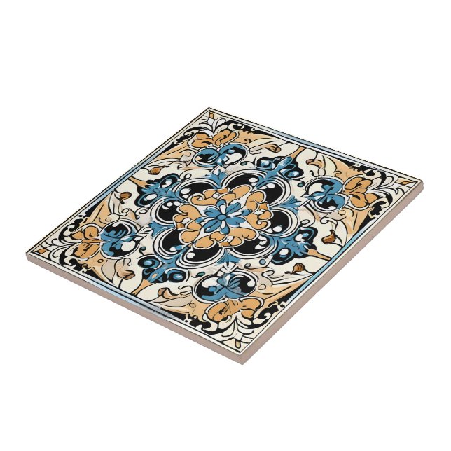 Blue Yellow White Black Azuleju Spanish Moroccan Tile (Side)