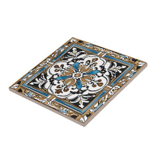 Blue Yellow White Black Azuleju Spanish Moroccan Tile