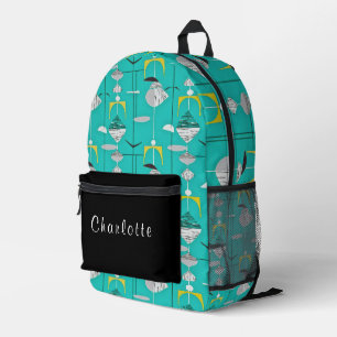 Blue Yellow White Black Mid Century Modern Printed Backpack