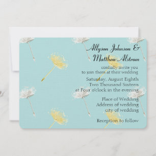 Blue Yellow White Dandelion Flowers Wedding Invitation