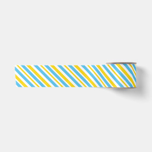 BLUE YELLOW WHITE DIAGONAL STRIPE PATTERN SATIN RIBBON
