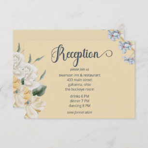 Blue Yellow & White Floral Wedding Reception Enclosure Card