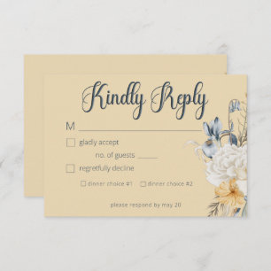 Blue Yellow & White Floral Wedding RSVP Card