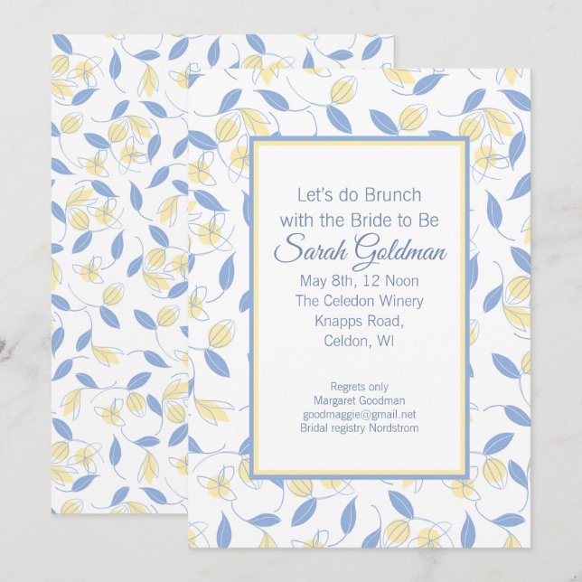 Blue Yellow White Modern Bridal Shower Invitation (Front/Back)