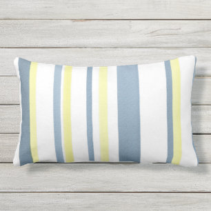 Blue Yellow White Watercolor Stripes Lumbar Cushion