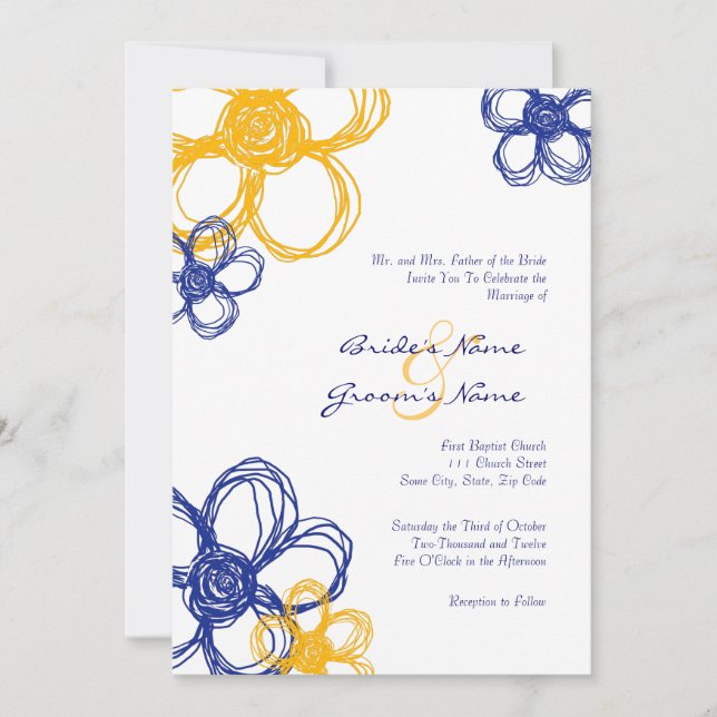 Blue & Yellow Wild Flowers 5x7 Wedding Invitation (Front)