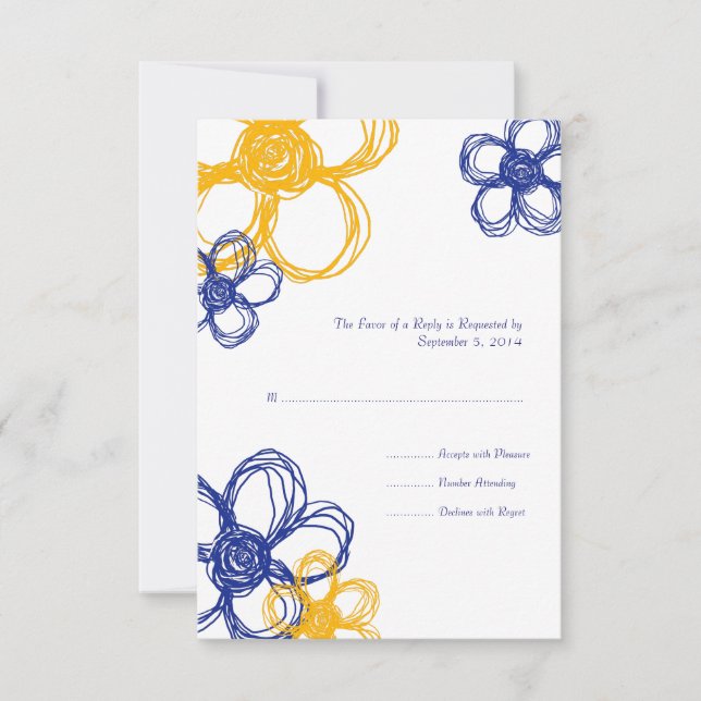Blue & Yellow  Wild Flowers Wedding RSVP (Front)