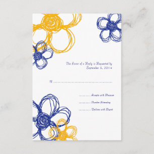 Blue & Yellow  Wild Flowers Wedding RSVP Card