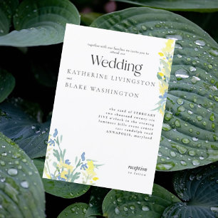 Blue & Yellow Wildflower Colourful Wedding  Invitation