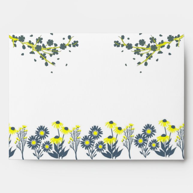 Blue Yellow Wildflower Floral Boho Wedding Envelope (Front)
