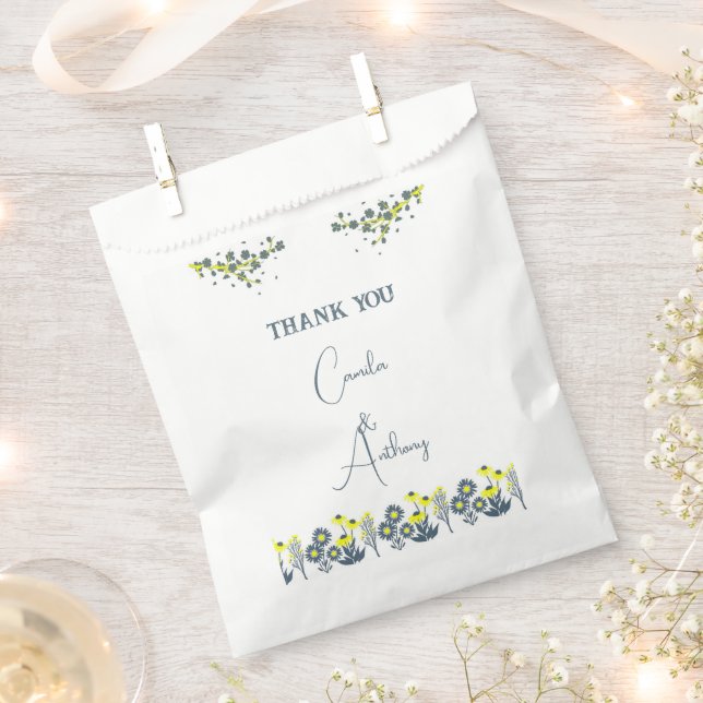 Blue Yellow Wildflower Floral Boho Wedding Favour Bags (Clipped)