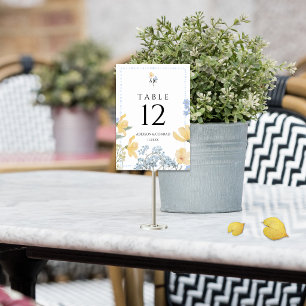 Blue & Yellow Wildflower Monogram Wedding Table Number