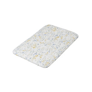 Blue Yellow Wildflower Pattern Bath Mat