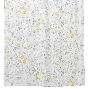 Blue Yellow Wildflower Pattern Shower Curtain