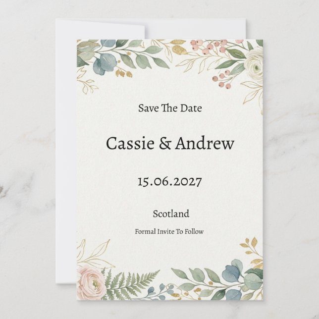 Blue Yellow Wildflower Wedding Save The Date (Front)