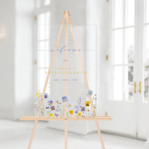 Blue & Yellow Wildflowers Bridal Shower Welcome Acrylic Sign
