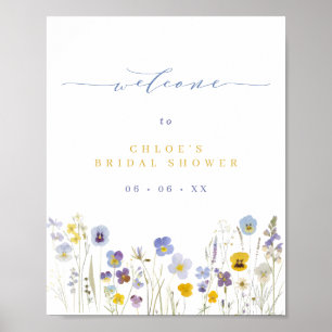Blue & Yellow Wildflowers Bridal Shower Welcome Poster