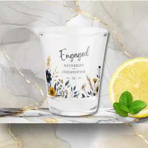 Blue Yellow Wildflowers Custom Engagement Party Shot Glass