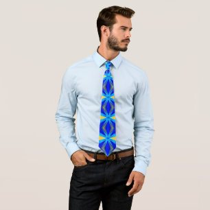 Blue Yellow Winter Christmas Star Starburst Party Tie