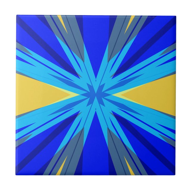 Blue Yellow Winter Christmas Xmas Star Starburst Tile (Front)