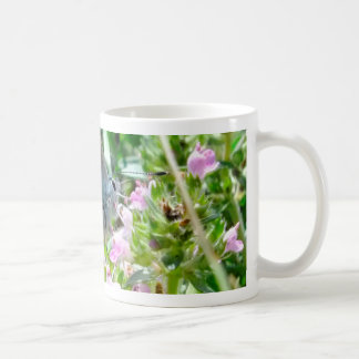 Blue Yellow With Black Spots Butterfly on Flowers Coffee Mug