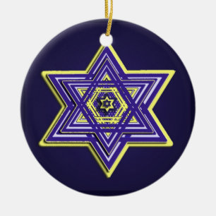 Blue & Yellow Woven Star of David Ornament