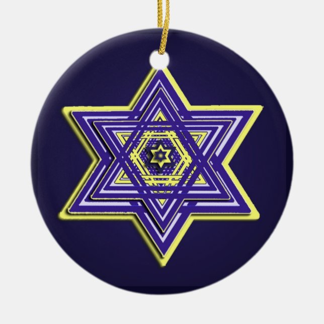 Blue & Yellow Woven Star of David Ornament (Front)