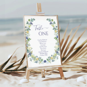 Blue yelow floral wreath bohemian garden wedding invitation