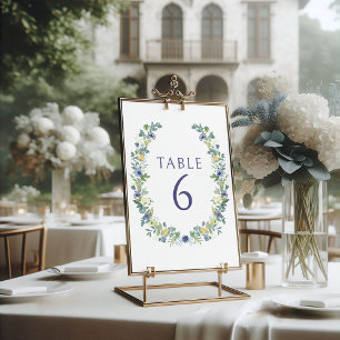 Blue yelow floral wreath bohemian rustic wedding invitation