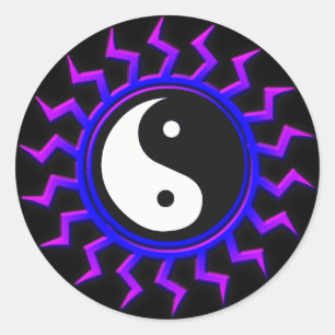 Blue Yin Yang Balanced Sun Classic Round Sticker