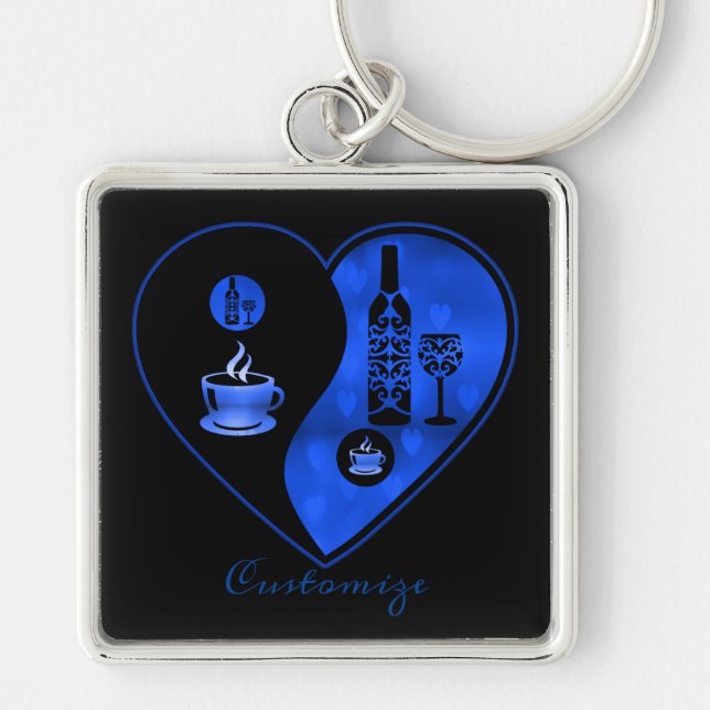 Blue Yin & Yang Coffee & Wine  Key Chain (Front)