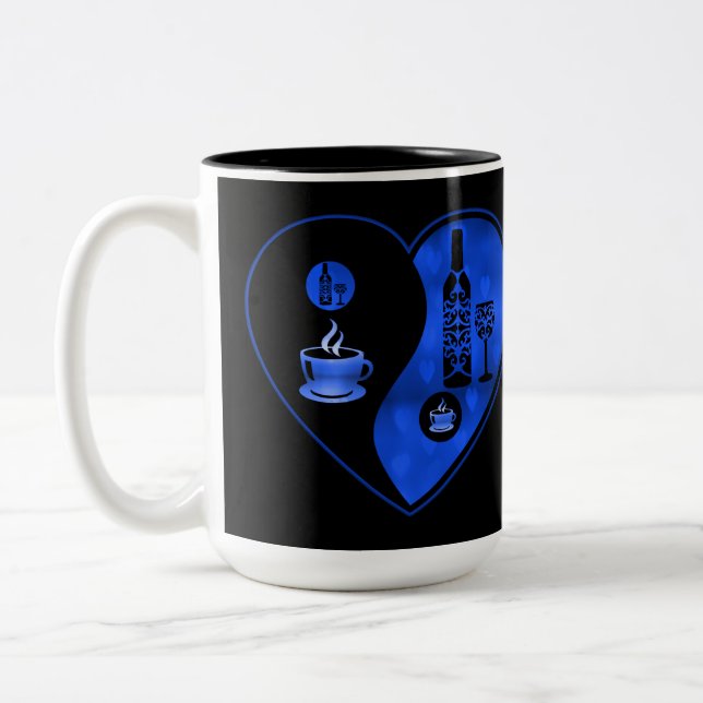 Blue Yin & Yang Coffee & Wine Two-Tone Coffee Mug (Left)