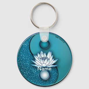 Blue Yin Yang Lotus  Key Ring