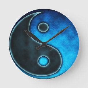 Blue Yin Yang Symbol Round Clock