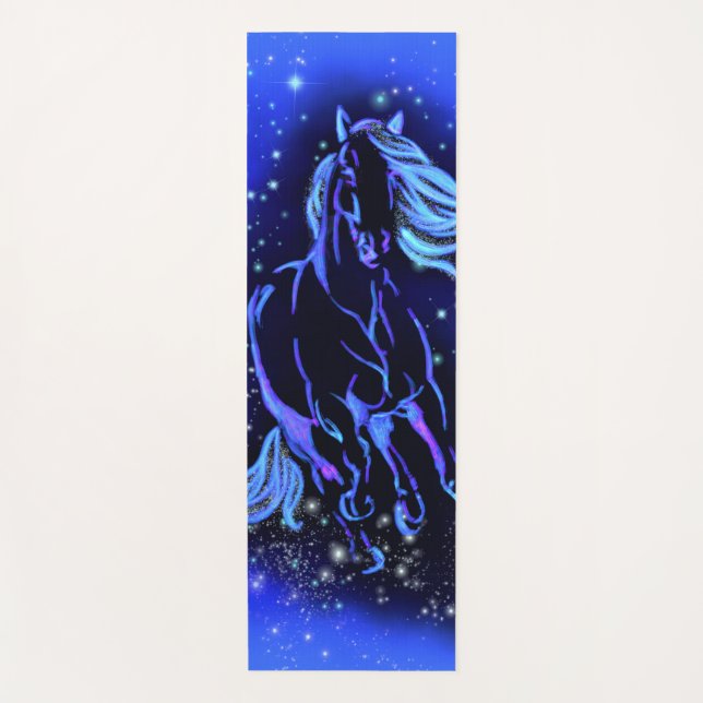 Blue Yoga Mat Horse Running At Starry Night  (Front)