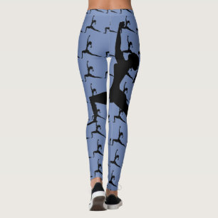 Blue Yoga Pose Silhouette Leggings