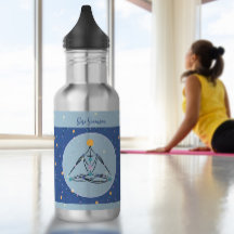 Blue Yoga Postures Gym Workout Water Bottle
