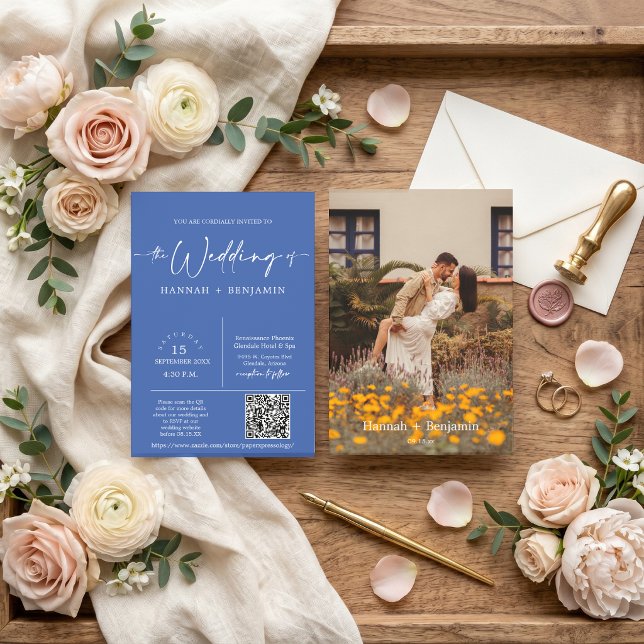 Blue Yonder Minimalist Wedding Arch QR Code Photo Invitation (Creator Uploaded)